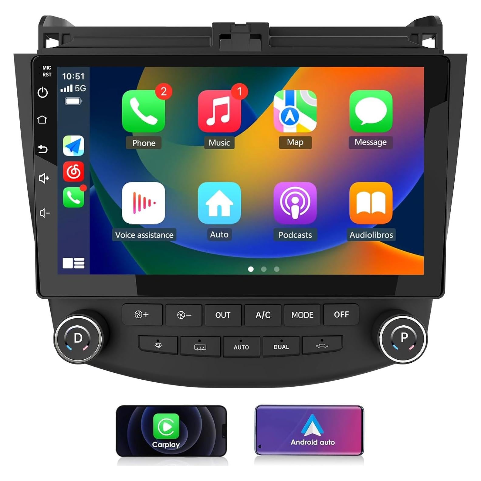 Radio de Coche Android 13 EagleNav 10" 2GB+32GB GPS para Honda Accord 2003-2007
