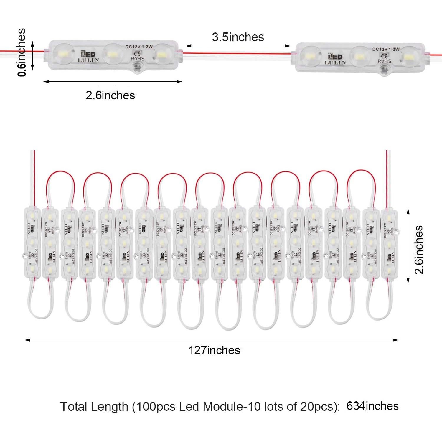 Módulos LED Lulin 100PCS 1.2W Blancos IP67 16.15M