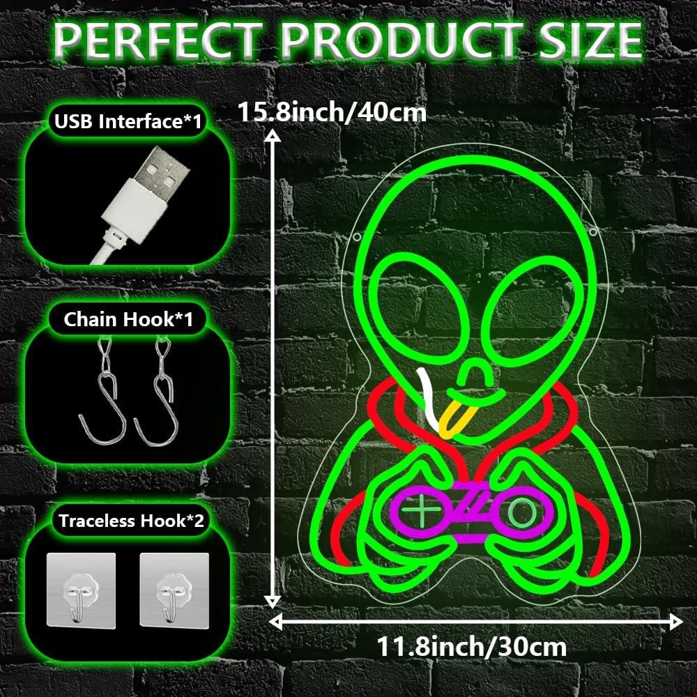 Luz de Neón Alienígena Verde LED 40.6x30 cm para Decoración