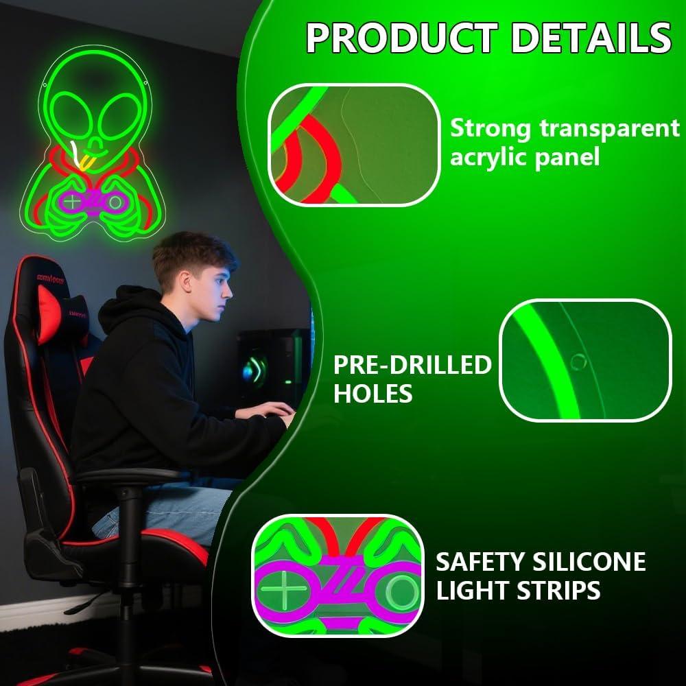 Luz de Neón Alienígena Verde LED 40.6x30 cm para Decoración