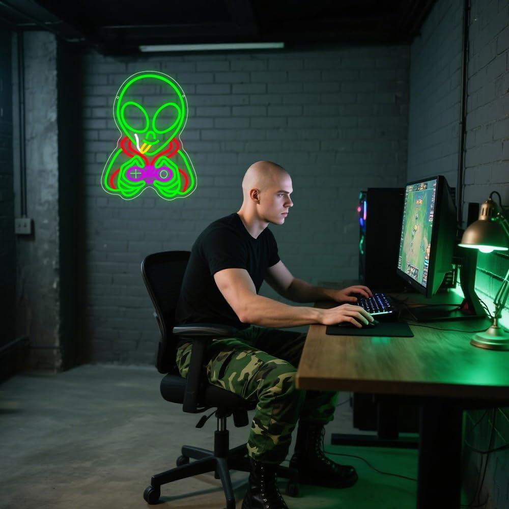 Luz de Neón Alienígena Verde LED 40.6x30 cm para Decoración