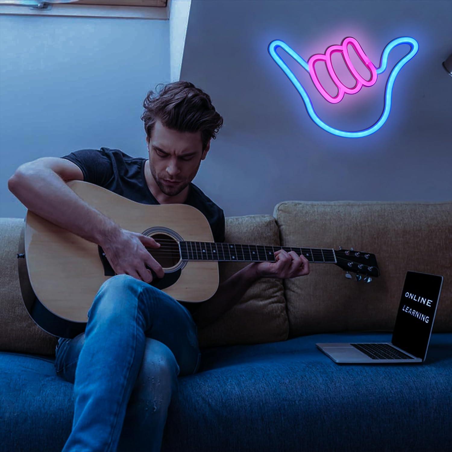 Luz Neón LED Mano Shaka ENUOLI Rosa Azul para Decoración