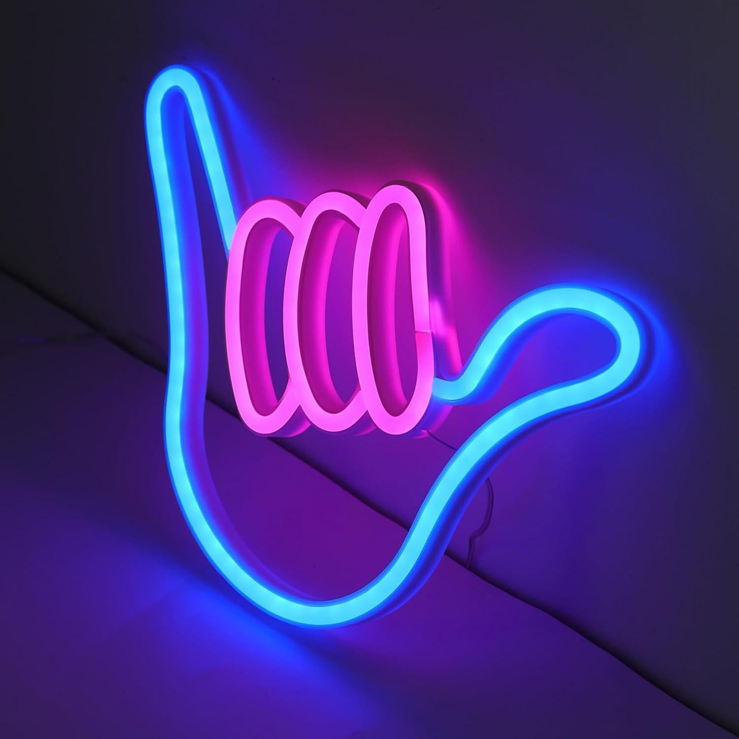 Luz Neón LED Mano Shaka ENUOLI Rosa Azul para Decoración