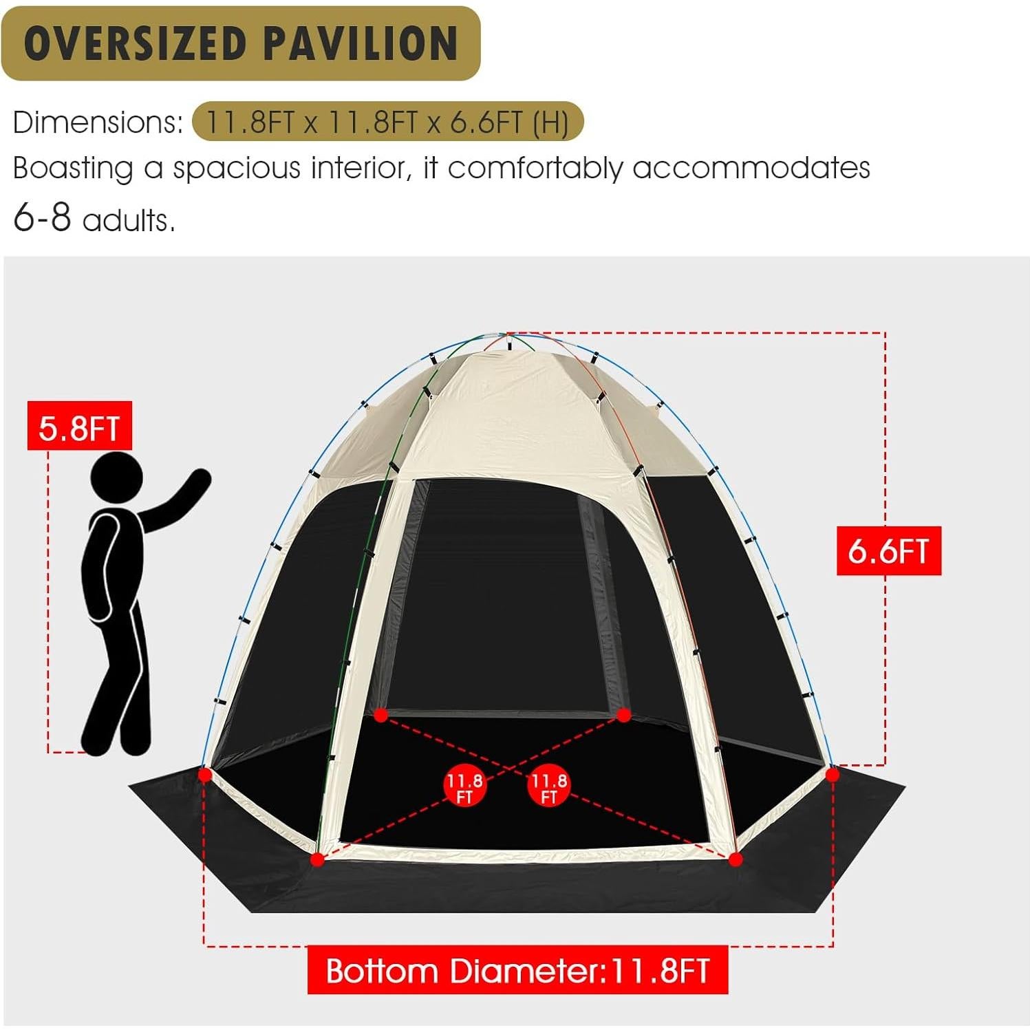 Tienda de Pantalla Siebwin Y04 3.6x3.6m para 8 Personas Caqui