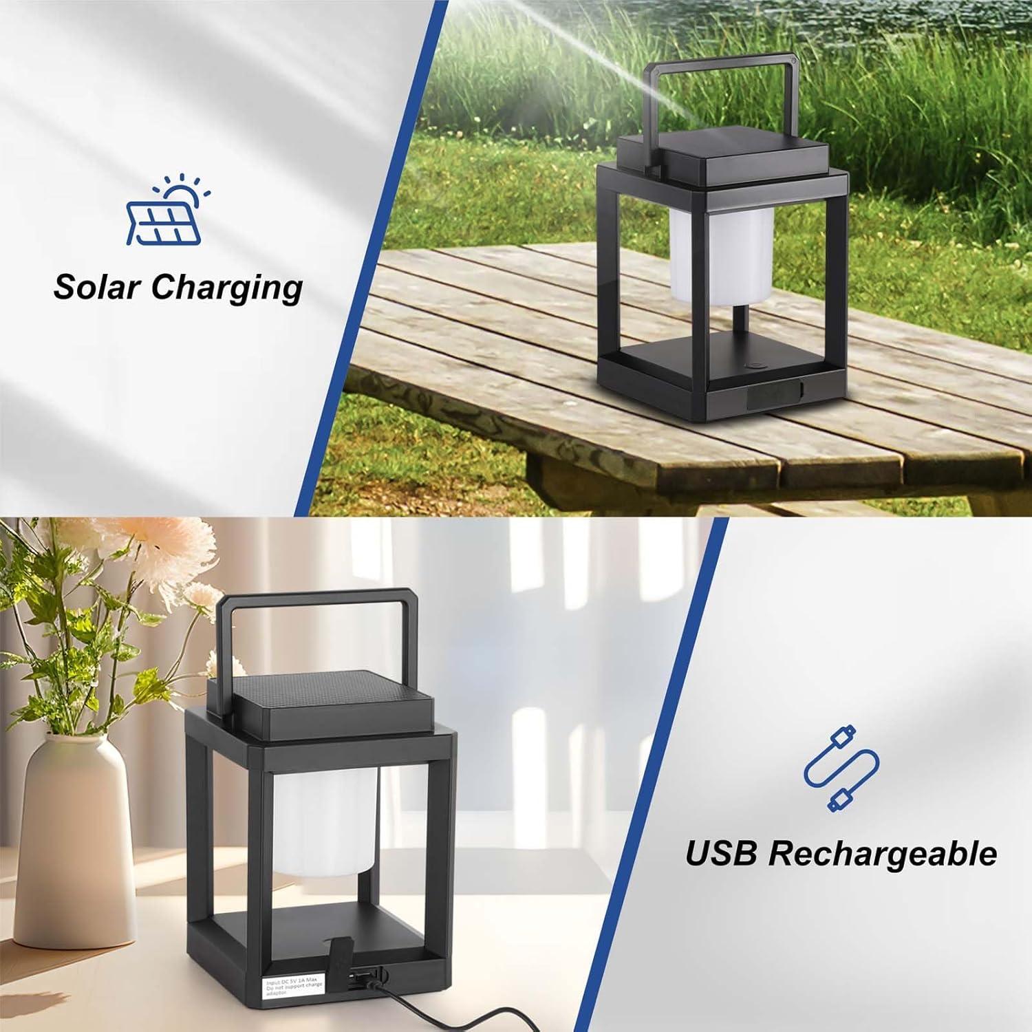 Lámpara de Mesa Solar LED Impermeable 22cm - Linterna Portátil