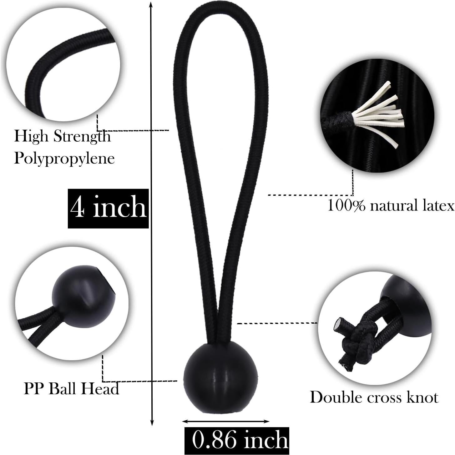 Cuerdas Bungee LOOGI 25PCS Elásticas 10 cm Resistente UV Negro