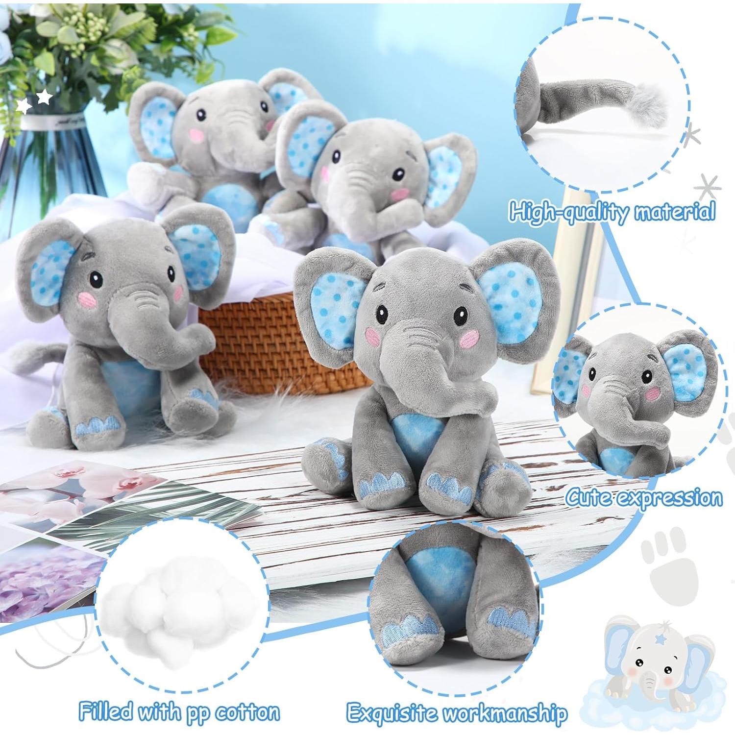 Conjunto de 4 Animales de Peluche Elefante Libima 15 cm Azul