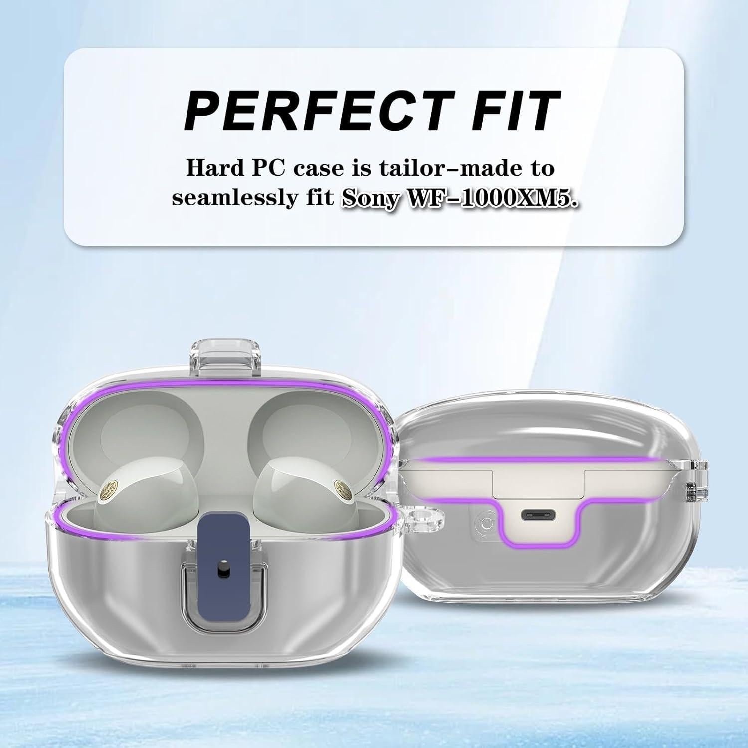 Funda protectora TPU clara para Sony WF-1000XM5 con mosquetón