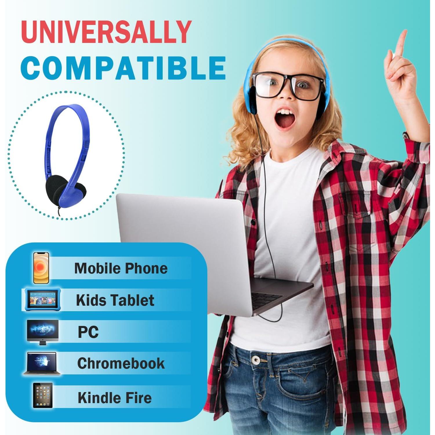 Auriculares con cable Waneni JS857 para niños - Paquete de 6 colores