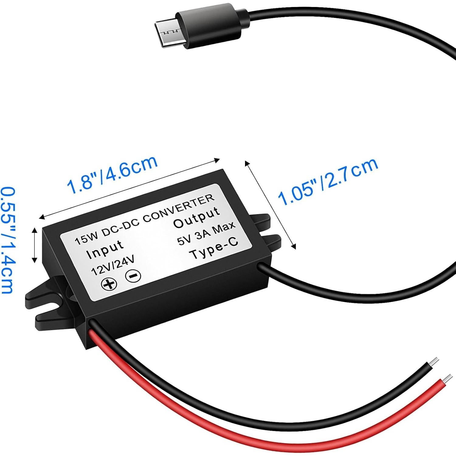 Convertidor Buck 12V/24V a 5V 3A Petutu USB Tipo-C