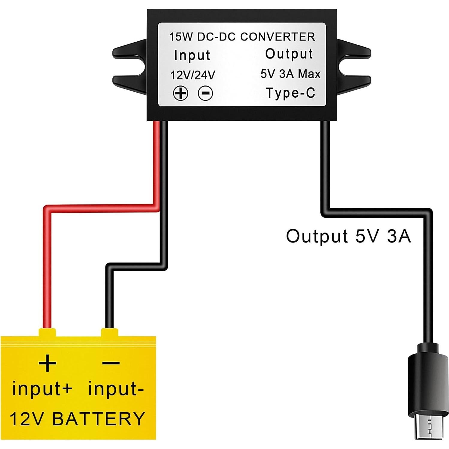 Convertidor Buck 12V/24V a 5V 3A Petutu USB Tipo-C
