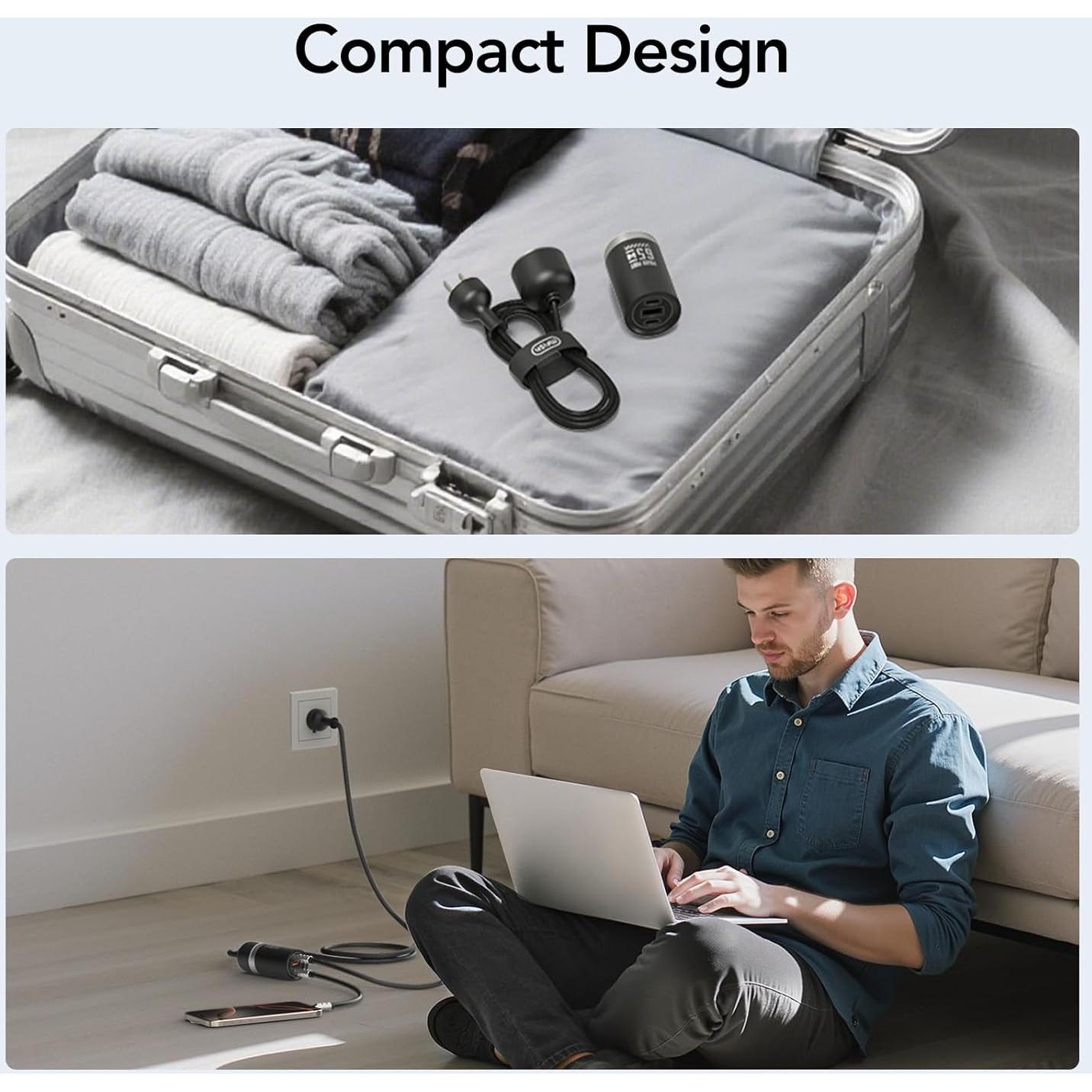 Cargador Rápido MFish 65W GaN 3 Puertos USB-C y USB-A