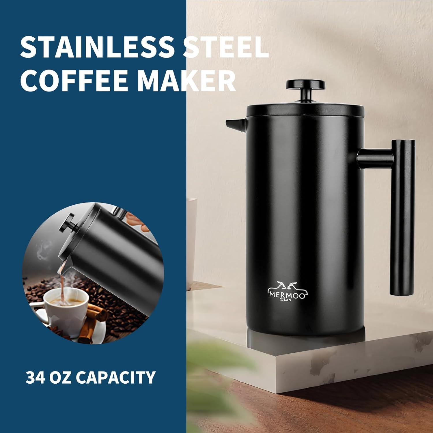 Prensa Francesa MERMOO YILAN 1L Acero Inoxidable Doble Aislado