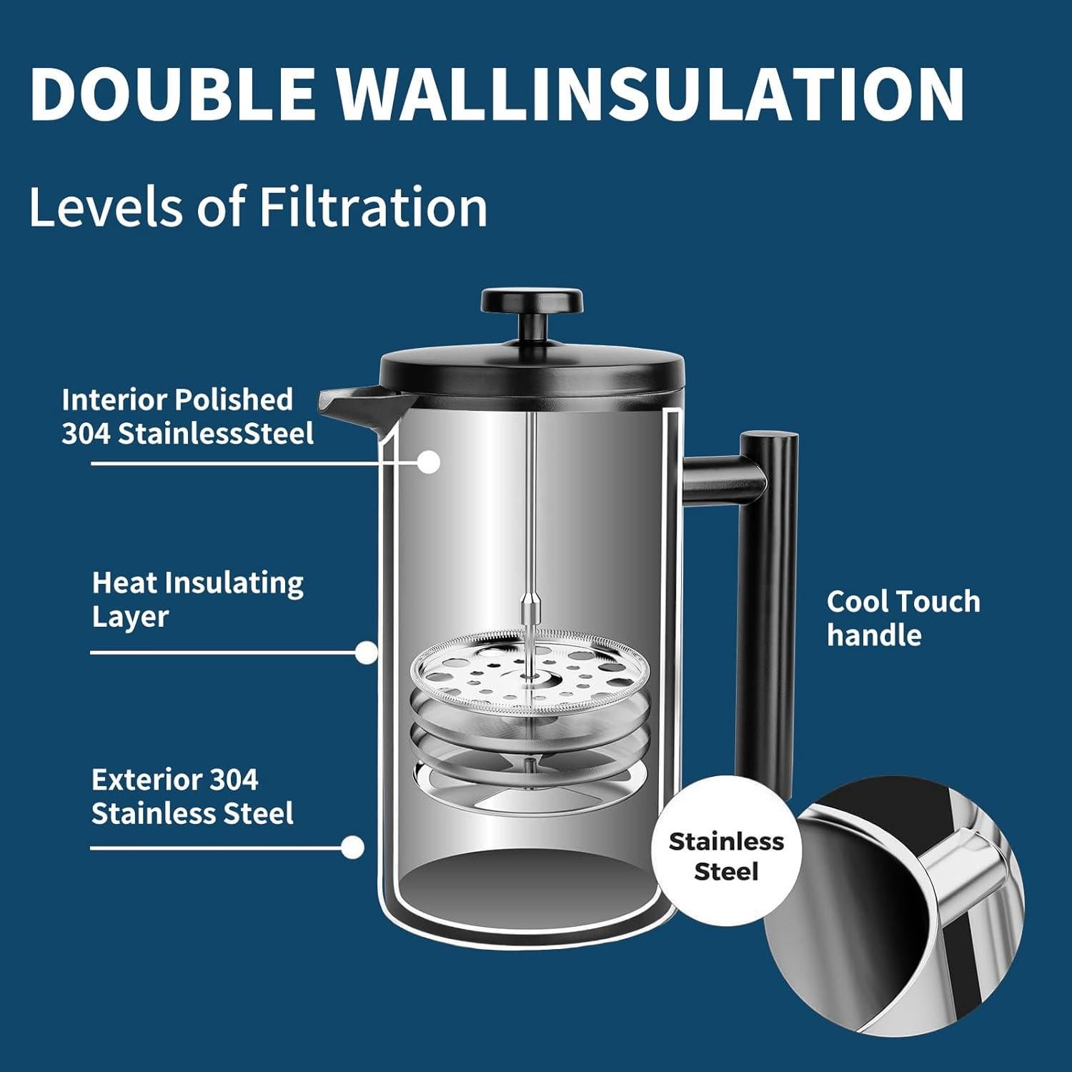Prensa Francesa MERMOO YILAN 1L Acero Inoxidable Doble Aislado