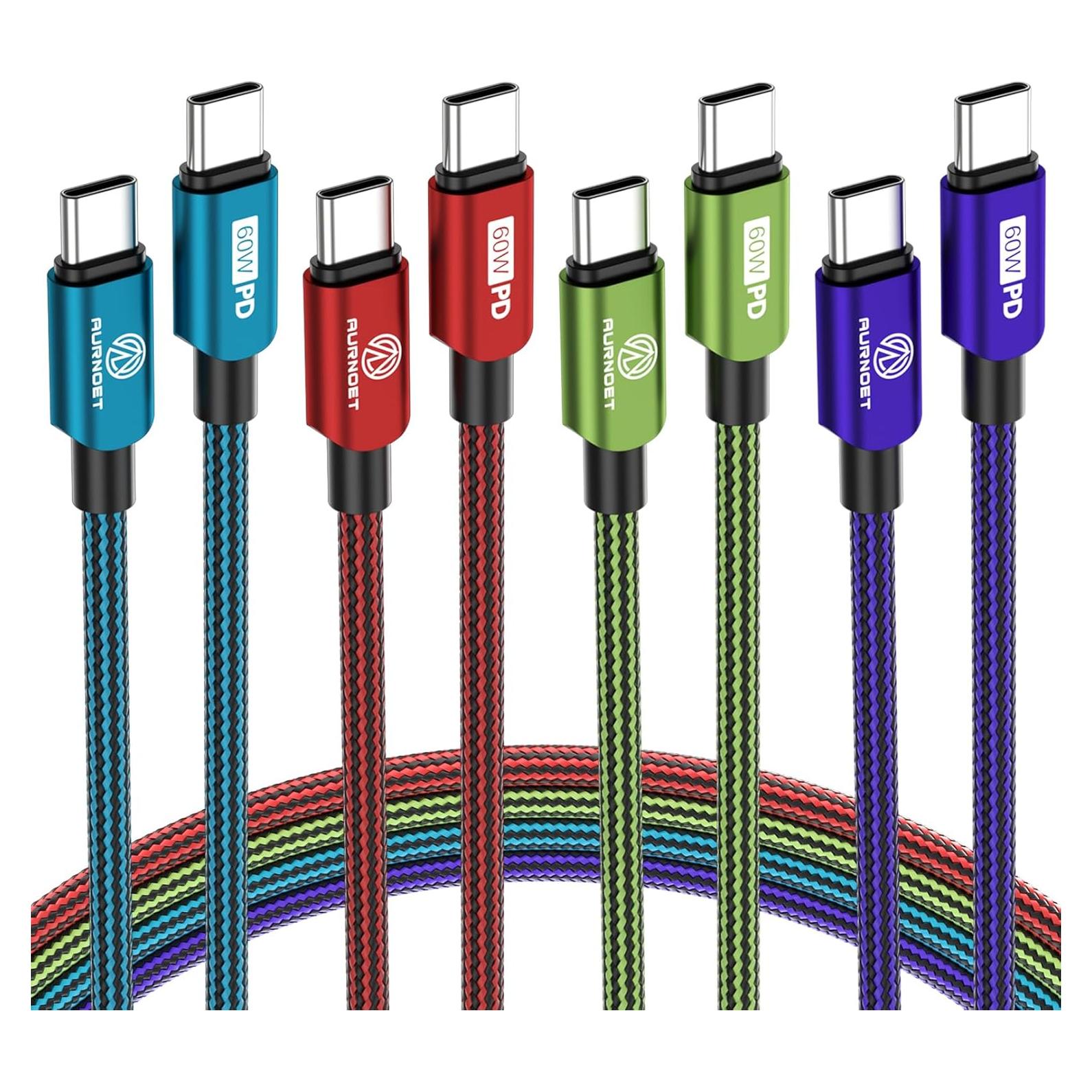 Cable USB C 4 Piezas 3 Metros Aurnoet Carga Rápida 60W