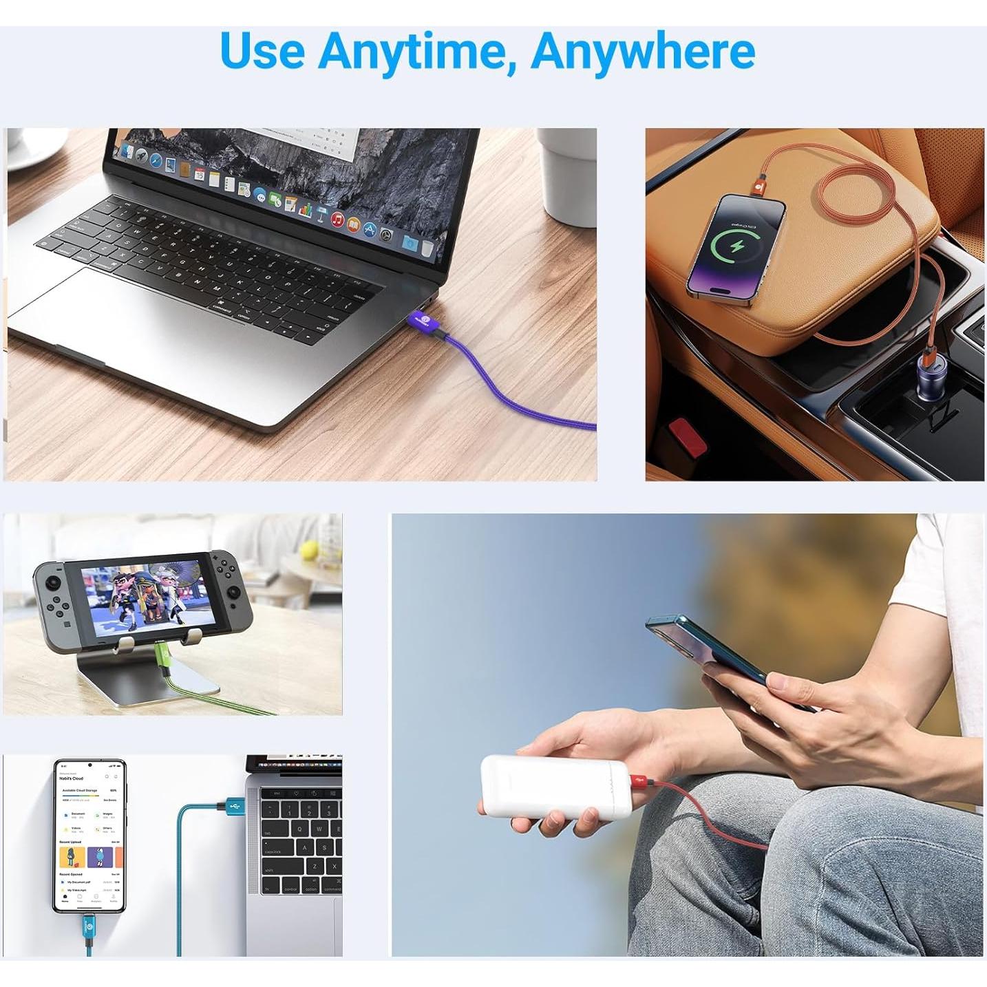 Cable USB C 4 Piezas 3 Metros Aurnoet Carga Rápida 60W