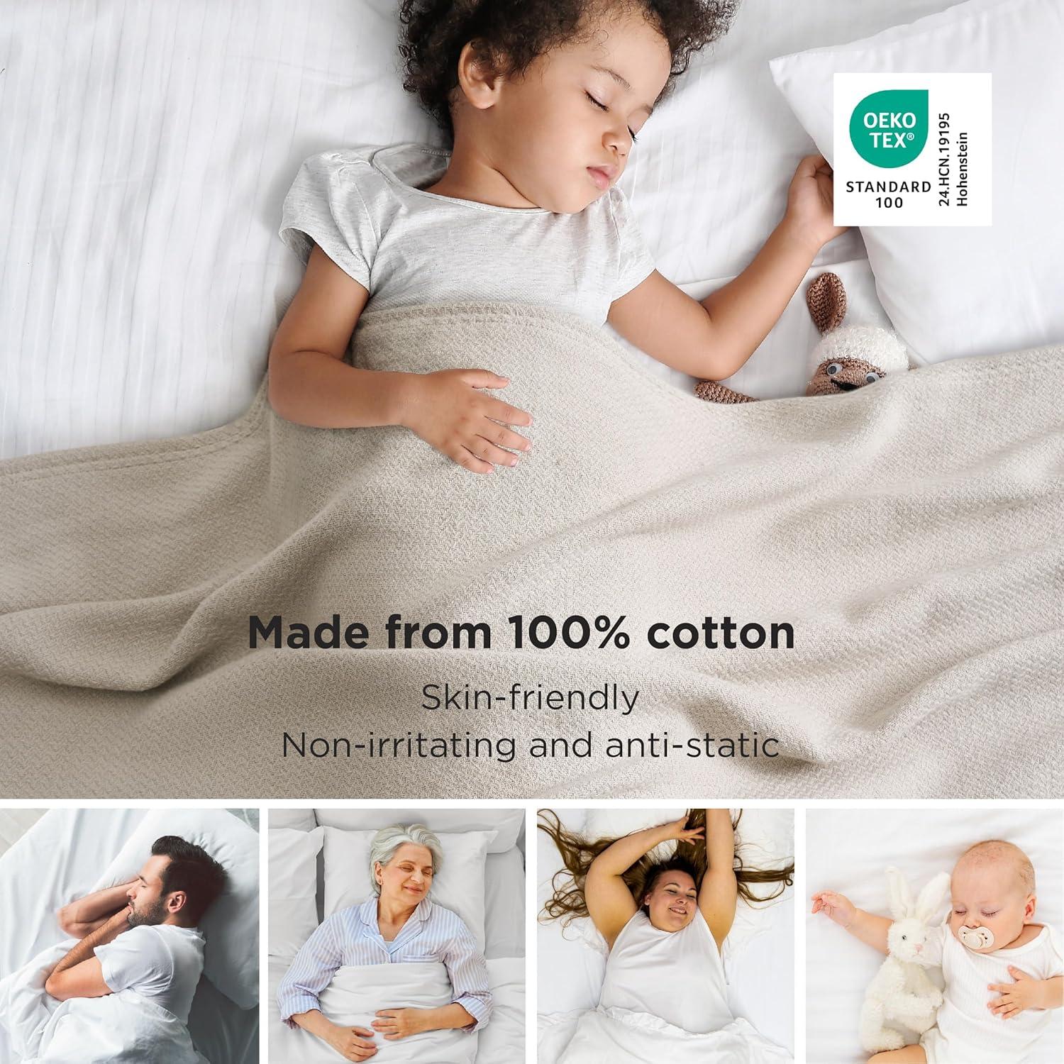 Manta de lanzamiento Bedsure XL 100% algodón 127x178 cm Lino Beige