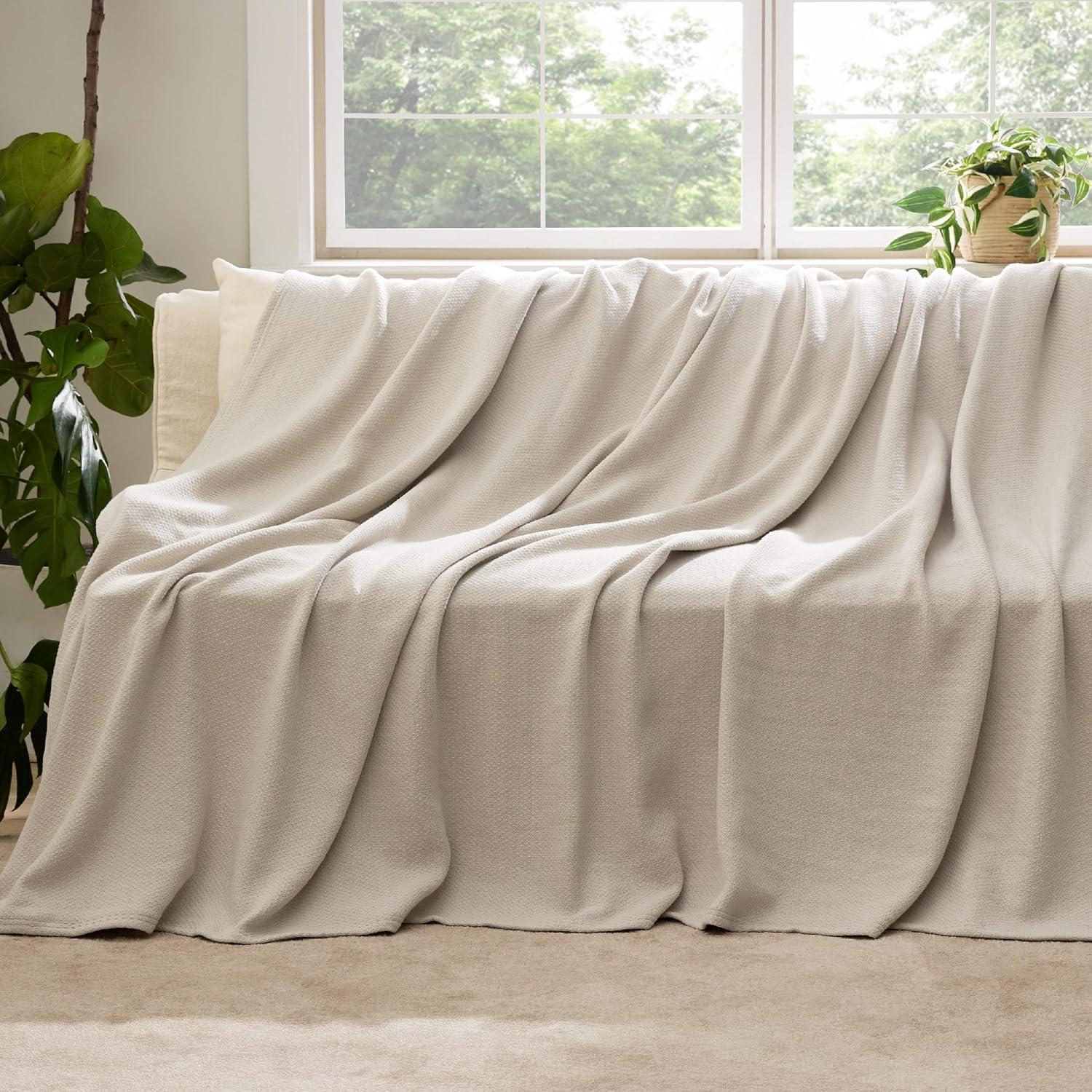 Manta de lanzamiento Bedsure XL 100% algodón 127x178 cm Lino Beige