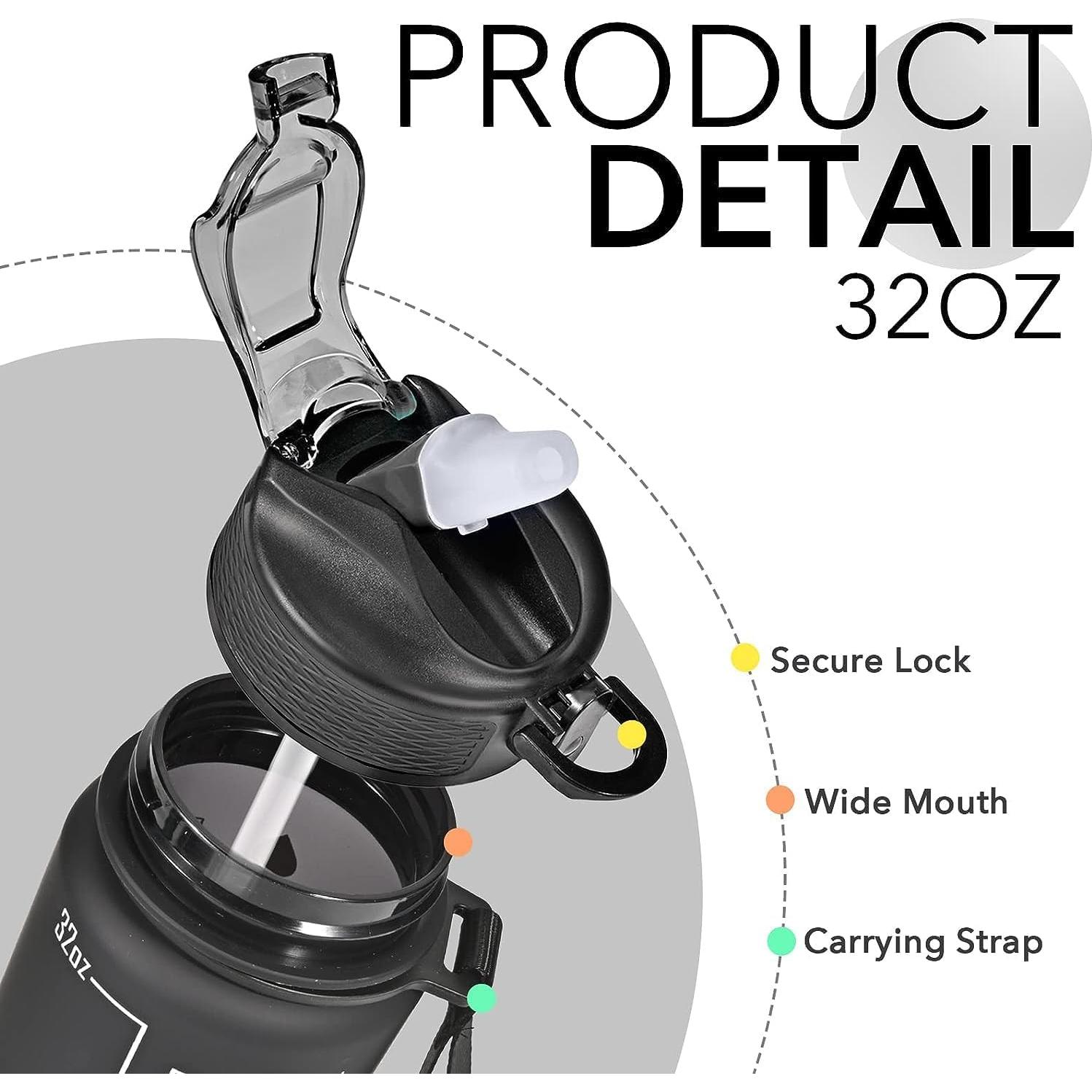 Botella de Agua Motivacional KIKE 946ml con Popote y Correa