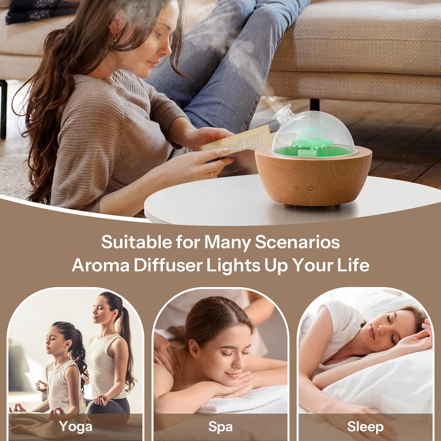 Difusor de Aceite Esencial Wanlola GLASS-D 200ml con Luz LED