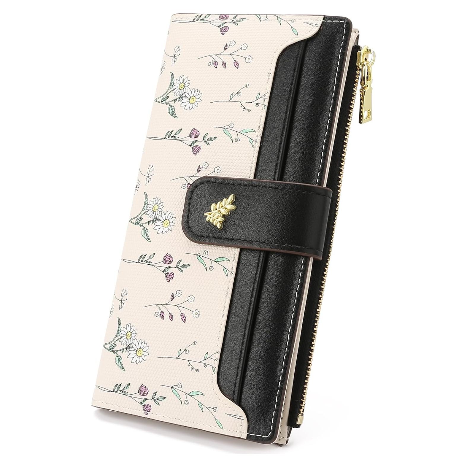 Cartera Slim GAEKEAO para Mujeres Bloqueo RFID Floral Cuero Vegano