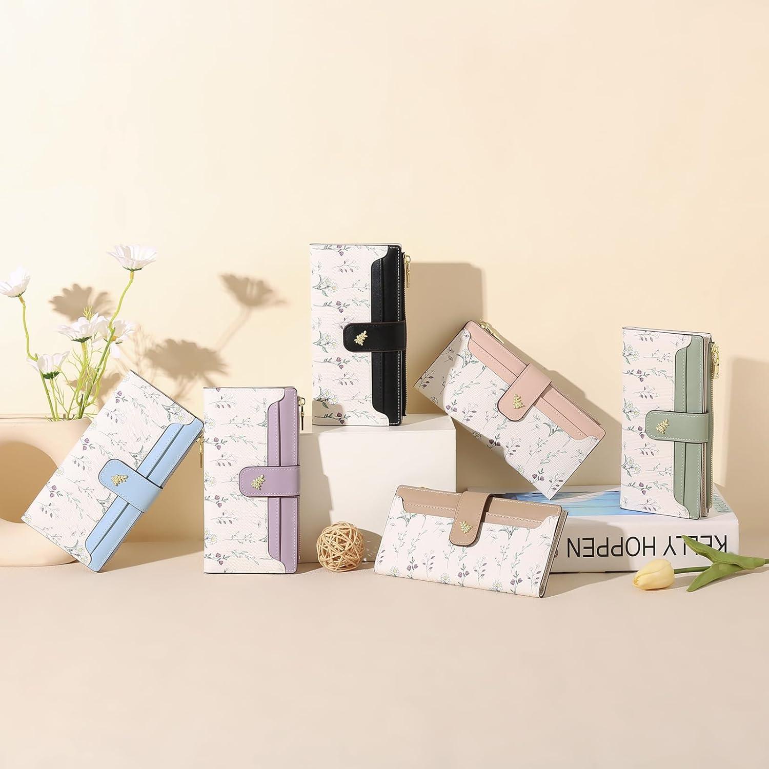 Cartera Slim GAEKEAO para Mujeres Bloqueo RFID Floral Cuero Vegano