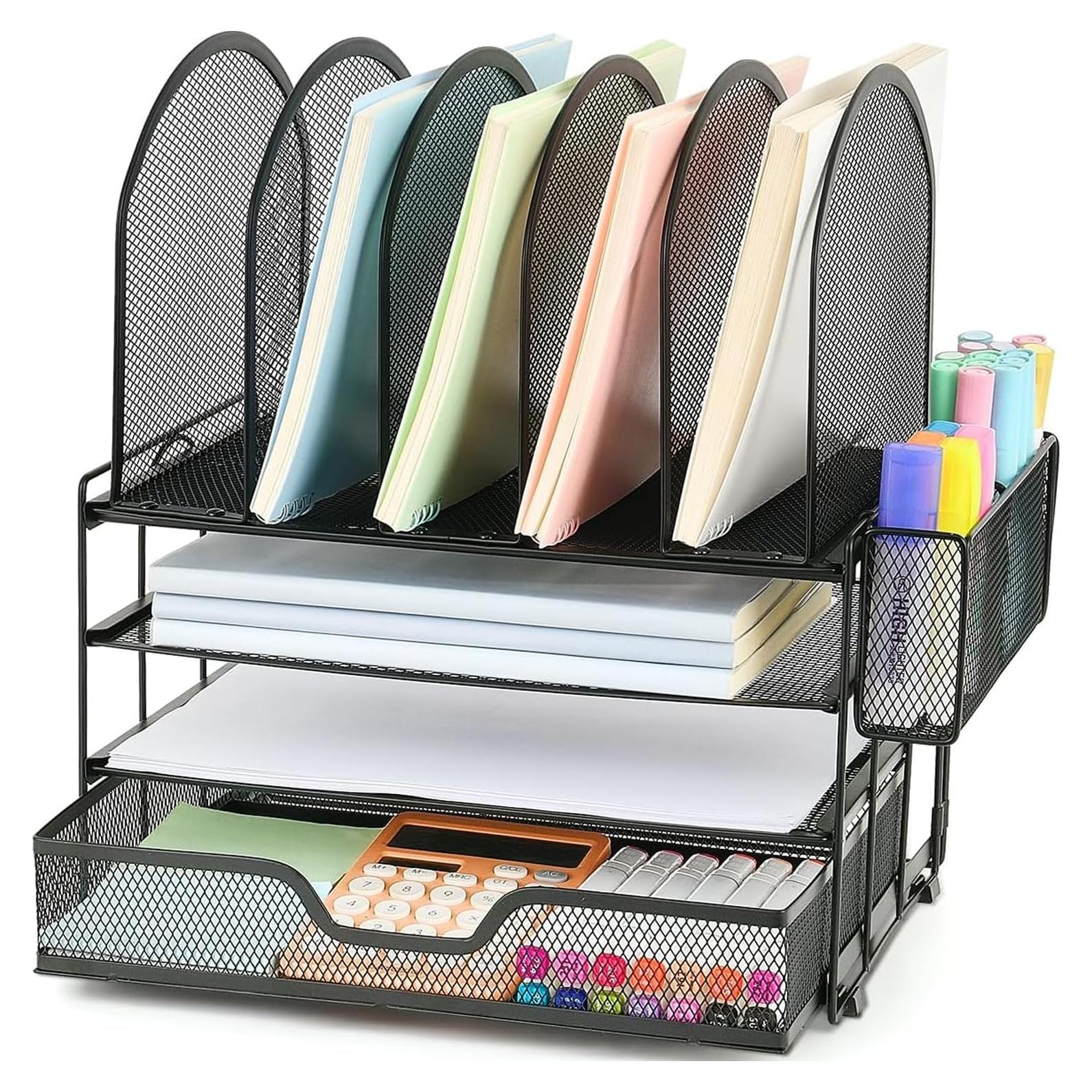 Organizador de Escritorio ORDROLL Negro con Cajón y 5 Soportes