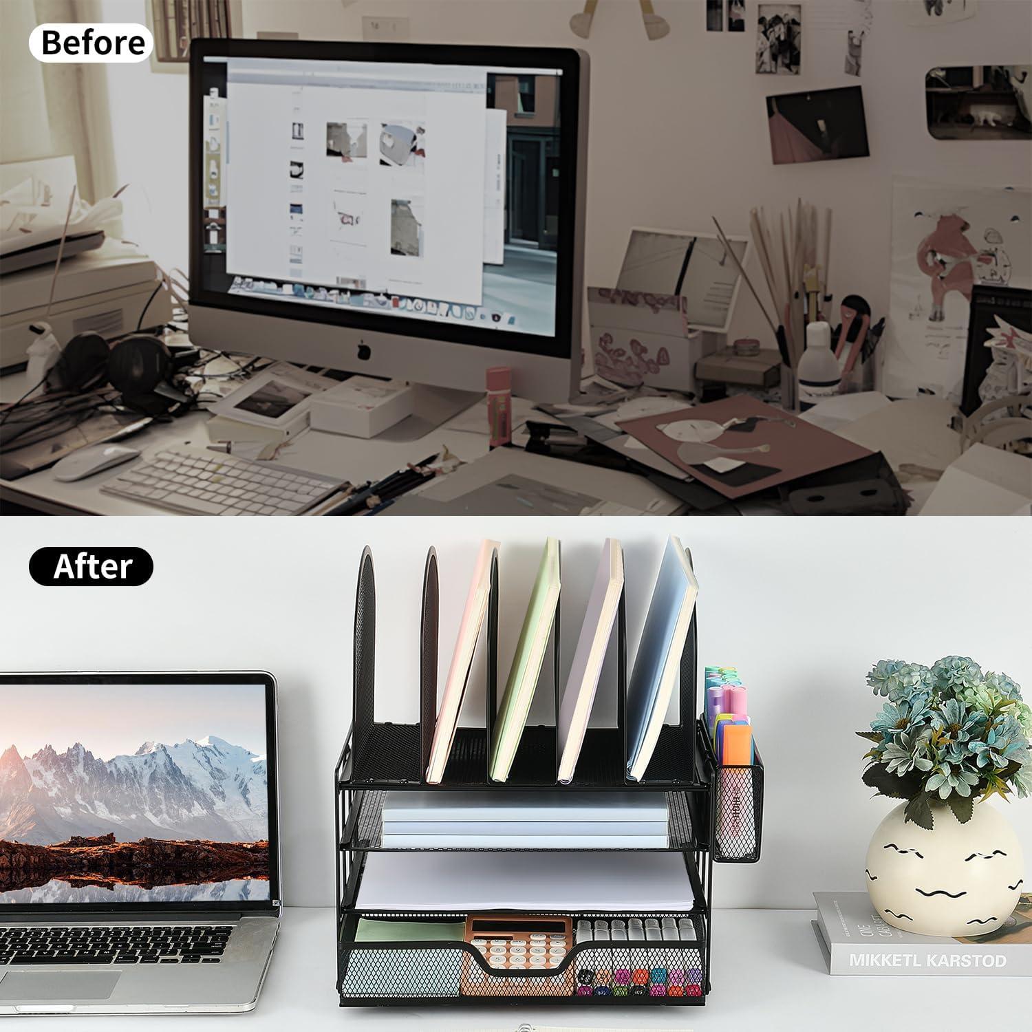 Organizador de Escritorio ORDROLL Negro con Cajón y 5 Soportes