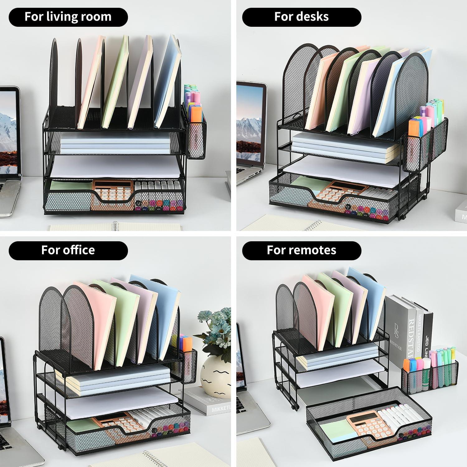 Organizador de Escritorio ORDROLL Negro con Cajón y 5 Soportes