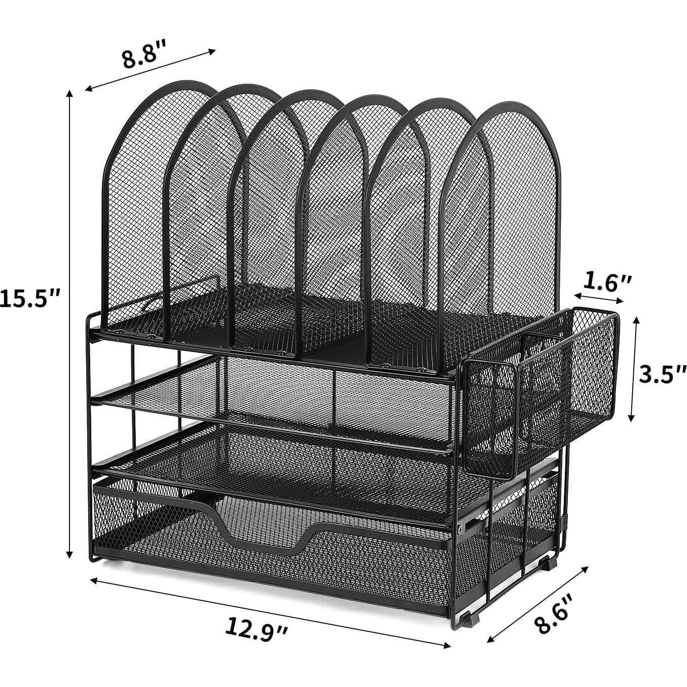 Organizador de Escritorio ORDROLL Negro con Cajón y 5 Soportes