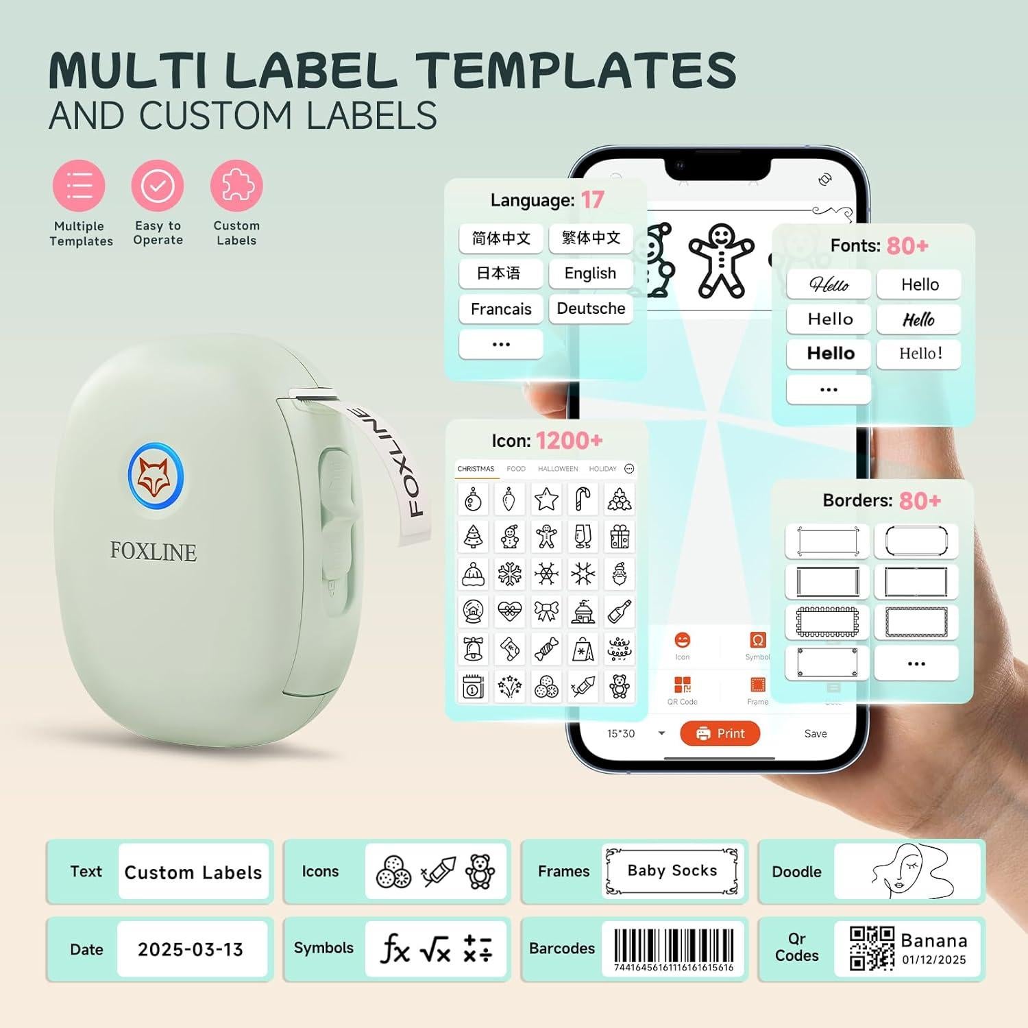 Impresora de Etiquetas FOXLINE F10 Bluetooth Verde Portátil