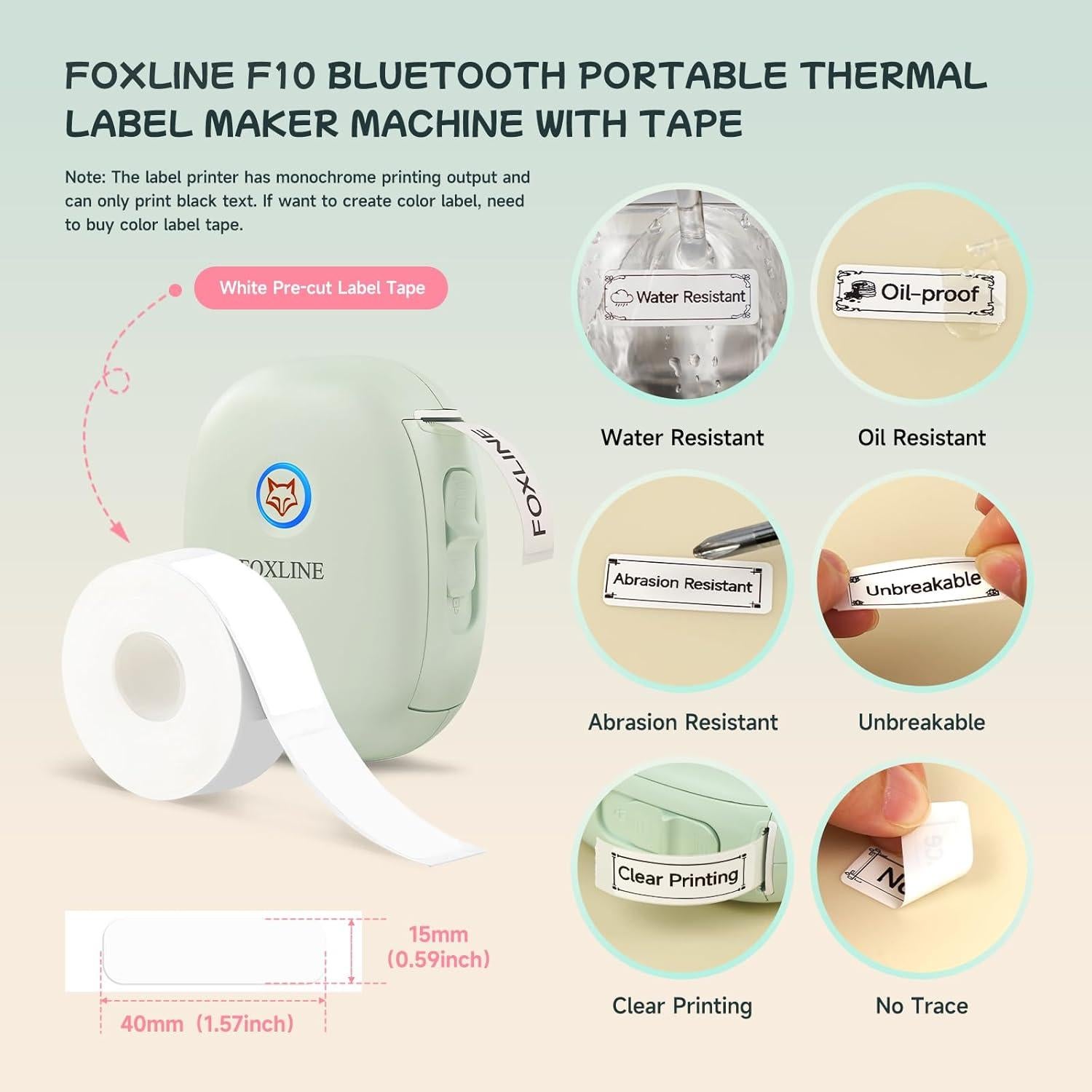 Impresora de Etiquetas FOXLINE F10 Bluetooth Verde Portátil