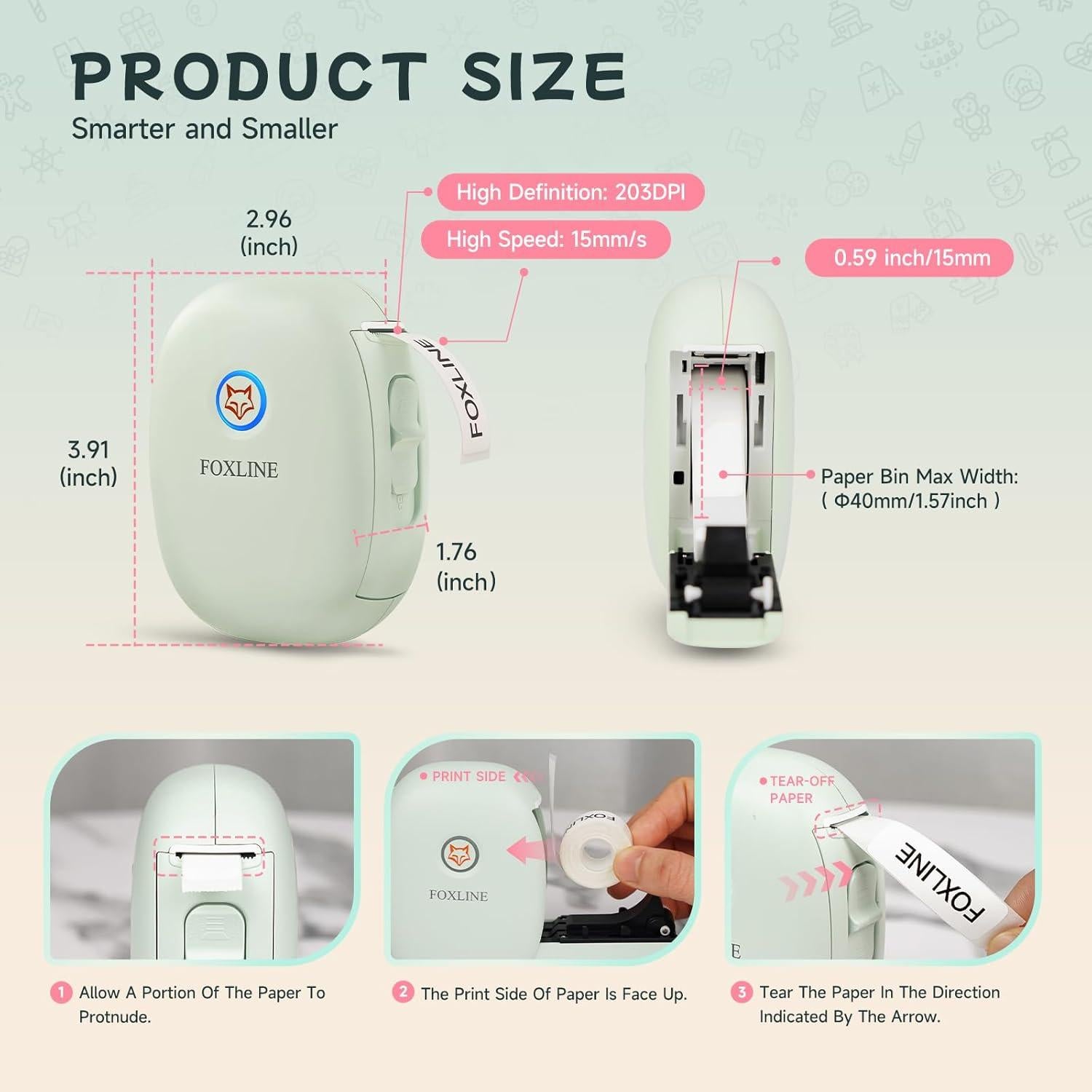 Impresora de Etiquetas FOXLINE F10 Bluetooth Verde Portátil