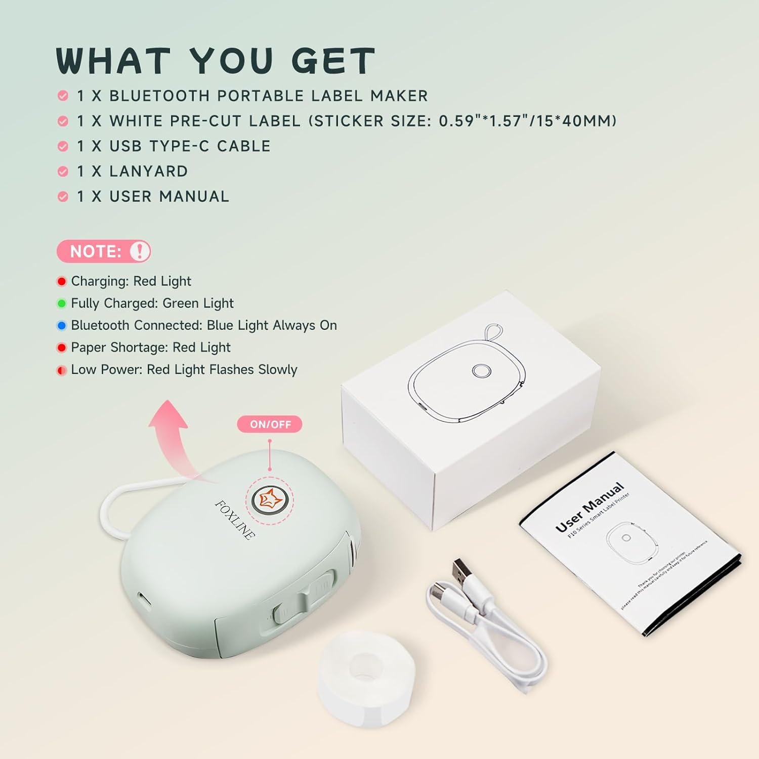 Impresora de Etiquetas FOXLINE F10 Bluetooth Verde Portátil