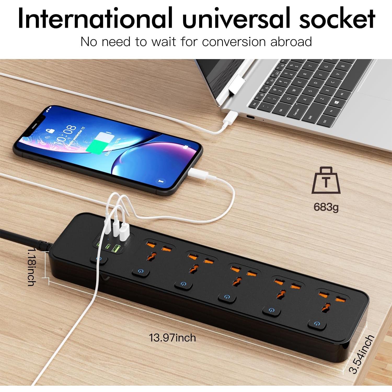 Regleta Universal SIYOMG 11 en 1 con 5 Salidas AC y 6 USB