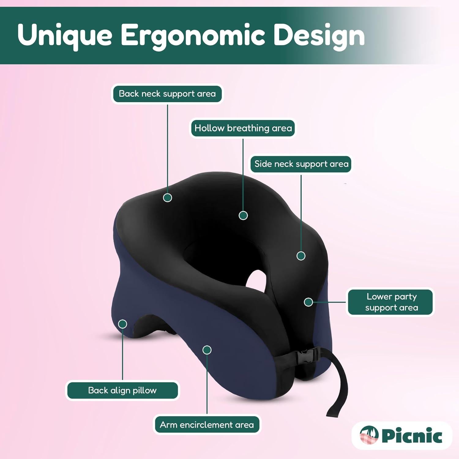 Almohada de Cuello Ergonómica Picnic | Espuma de Memoria 32x26 cm