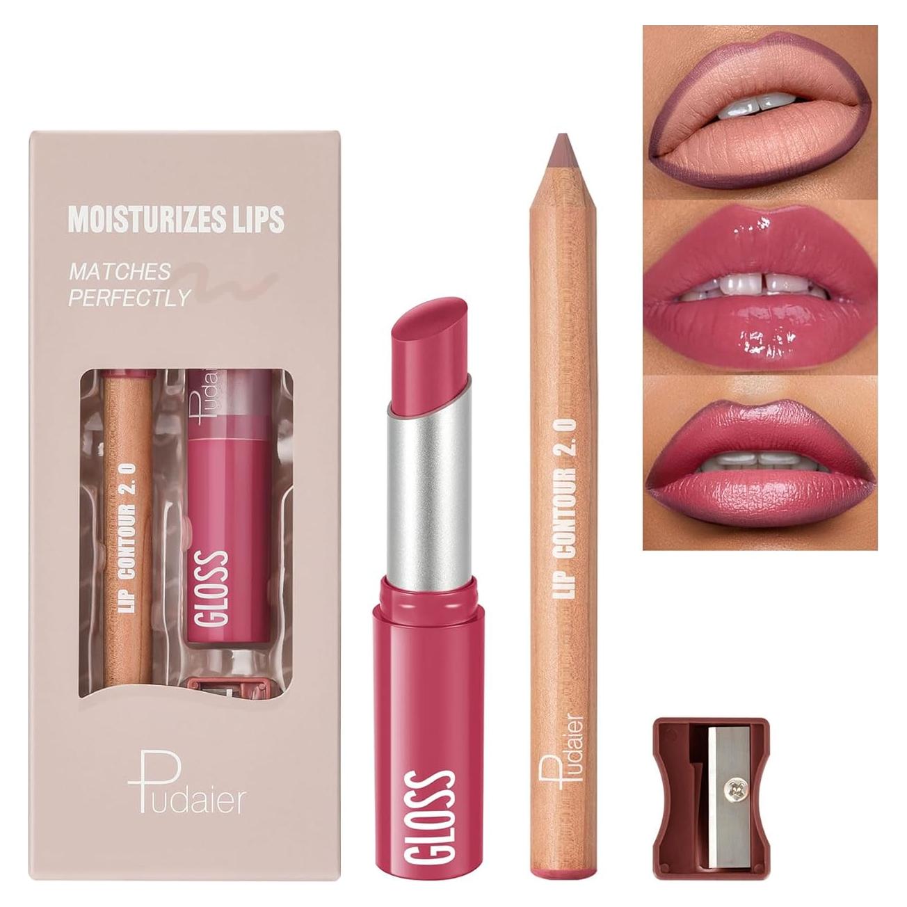 Combo de 2 Piezas de Pintalabios y Lápiz de Labios Pudaier