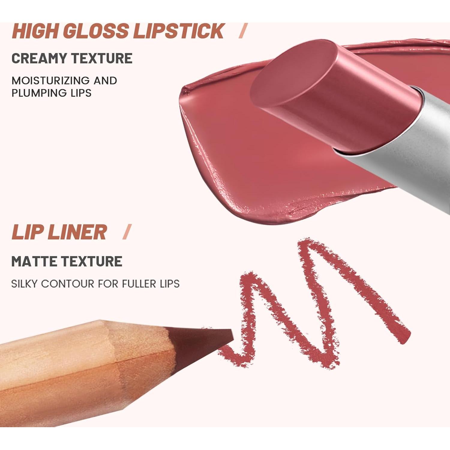 Combo de 2 Piezas de Pintalabios y Lápiz de Labios Pudaier