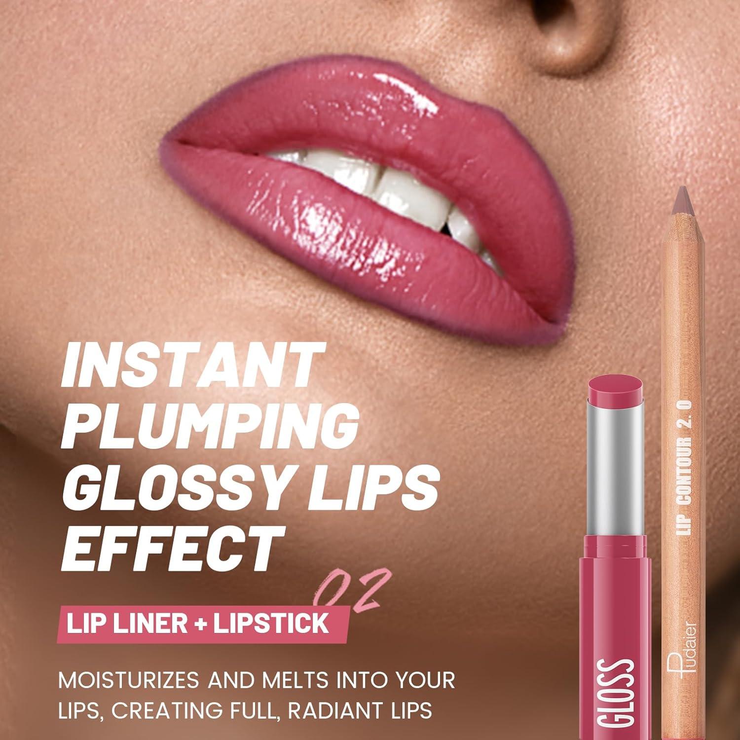Combo de 2 Piezas de Pintalabios y Lápiz de Labios Pudaier
