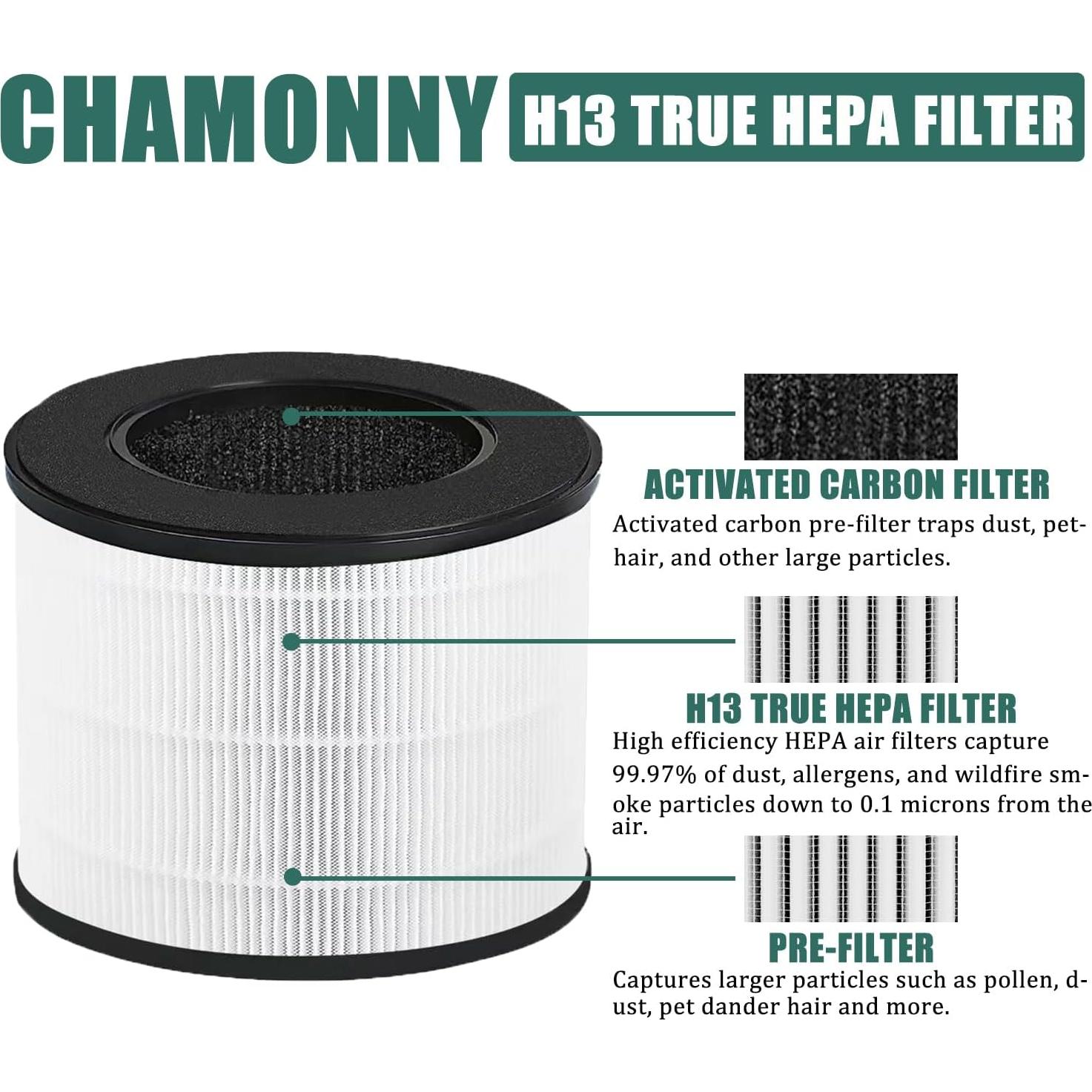 Filtro HEPA Verdadero CHAMONNY para Purificador Coway Airmega 100 - Paquete de 2