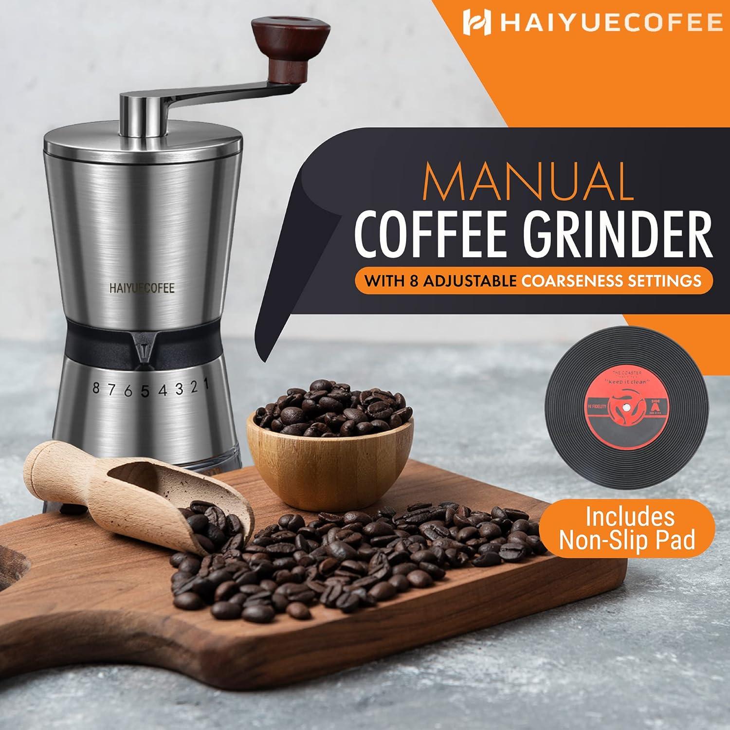 Molino de Café Manual HAIYUECOFEE 8 Niveles Ajustables Cerámica