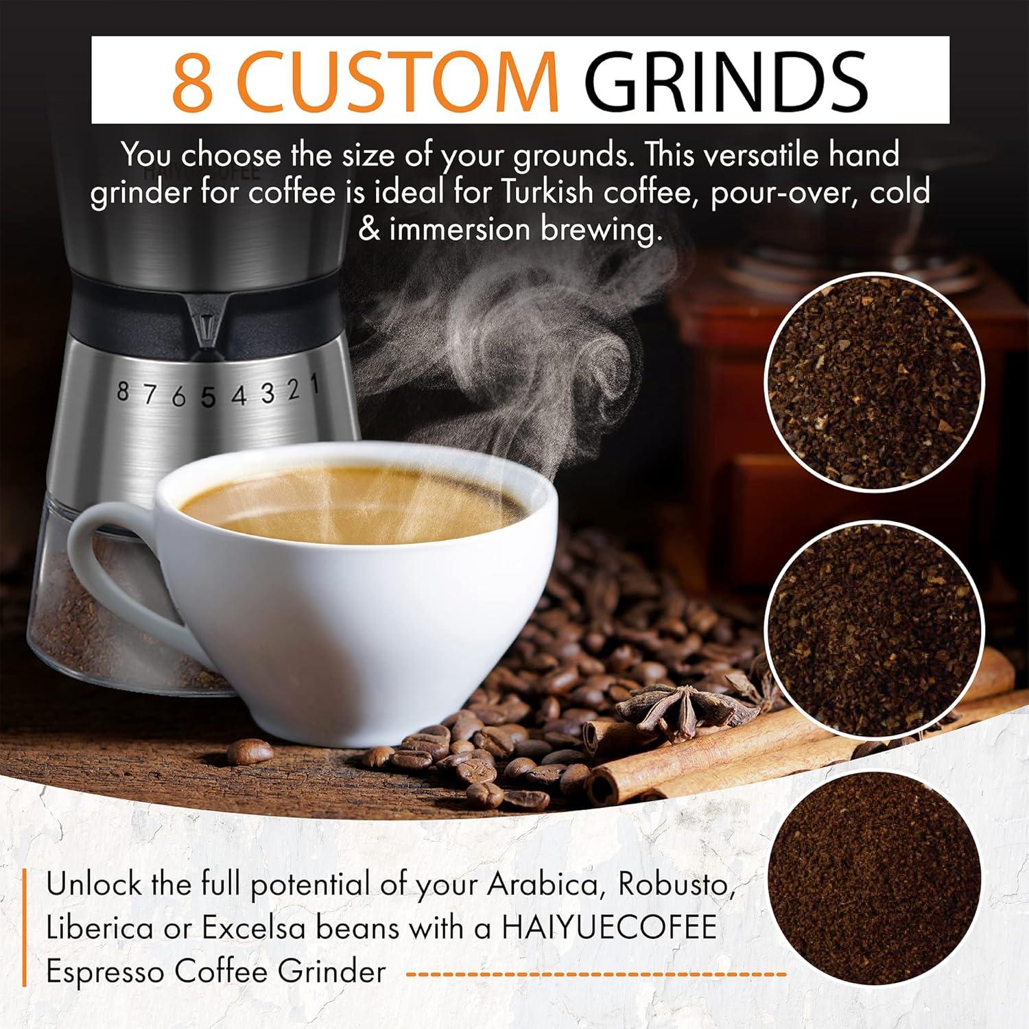 Molino de Café Manual HAIYUECOFEE 8 Niveles Ajustables Cerámica