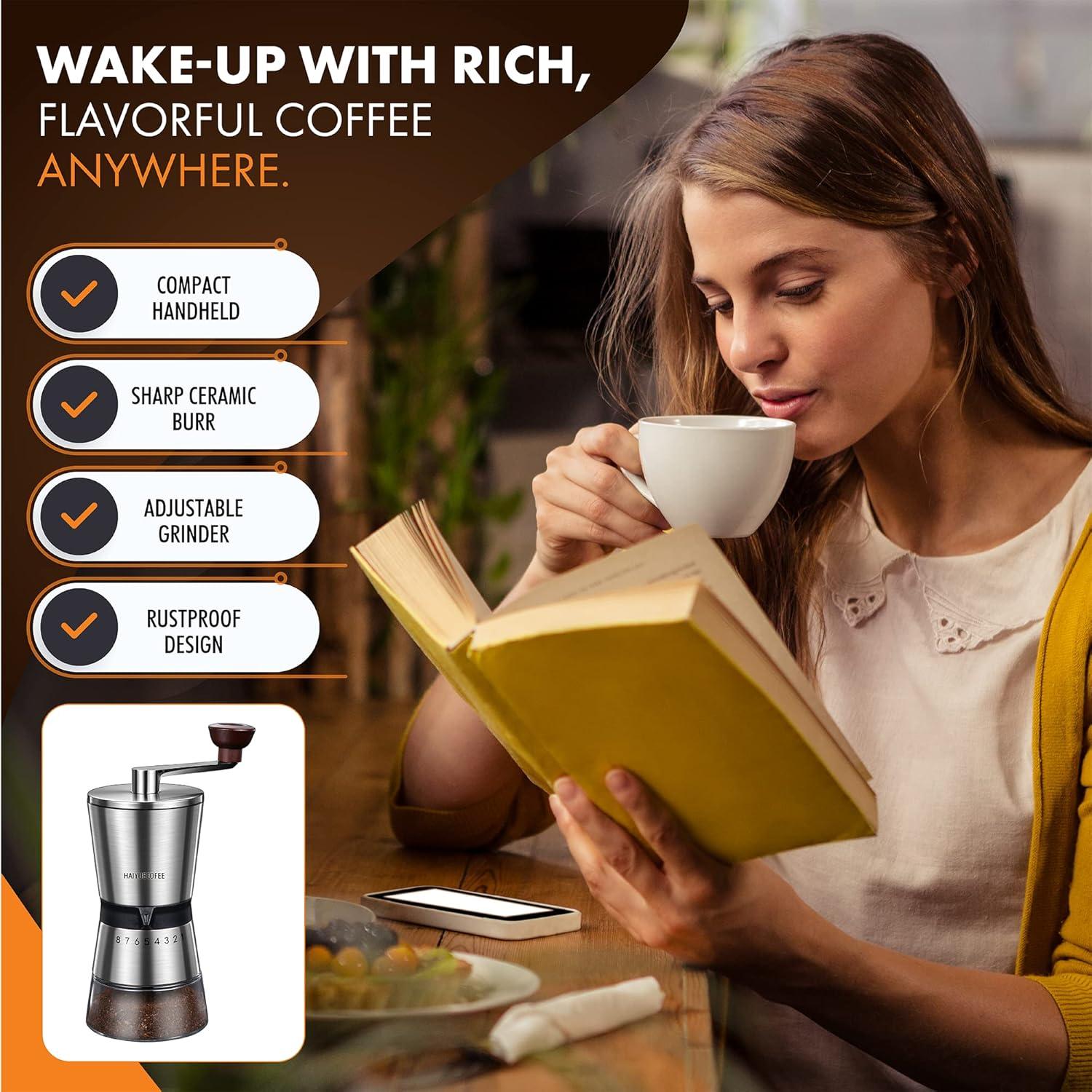 Molino de Café Manual HAIYUECOFEE 8 Niveles Ajustables Cerámica