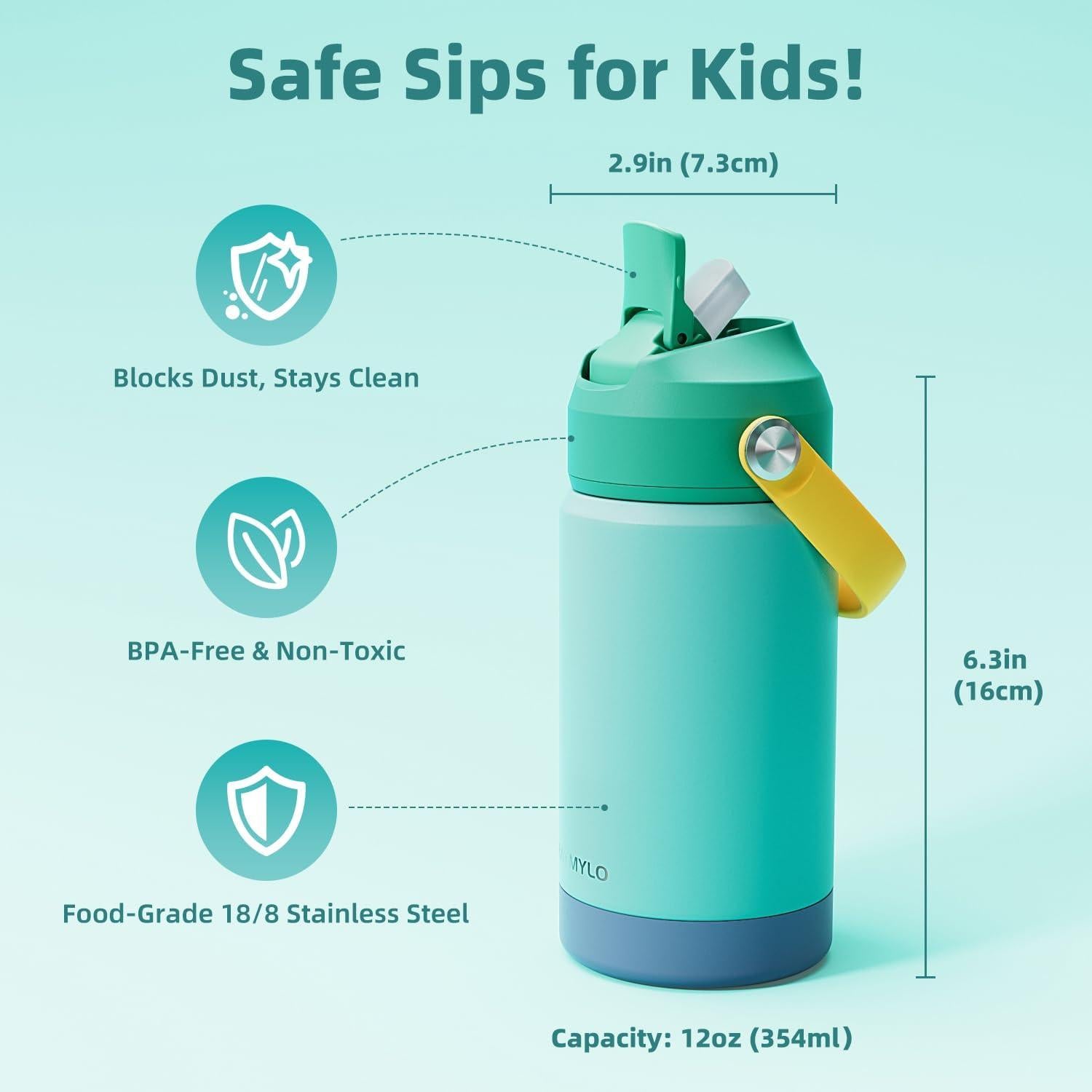 Botella de Agua Aislada RAYMYLO 354 ml Verde para Niños