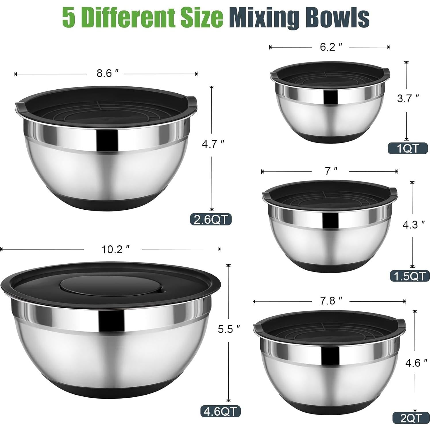 Juego de Tazones Mezcladores P&P CHEF 5 Piezas Acero Inoxidable