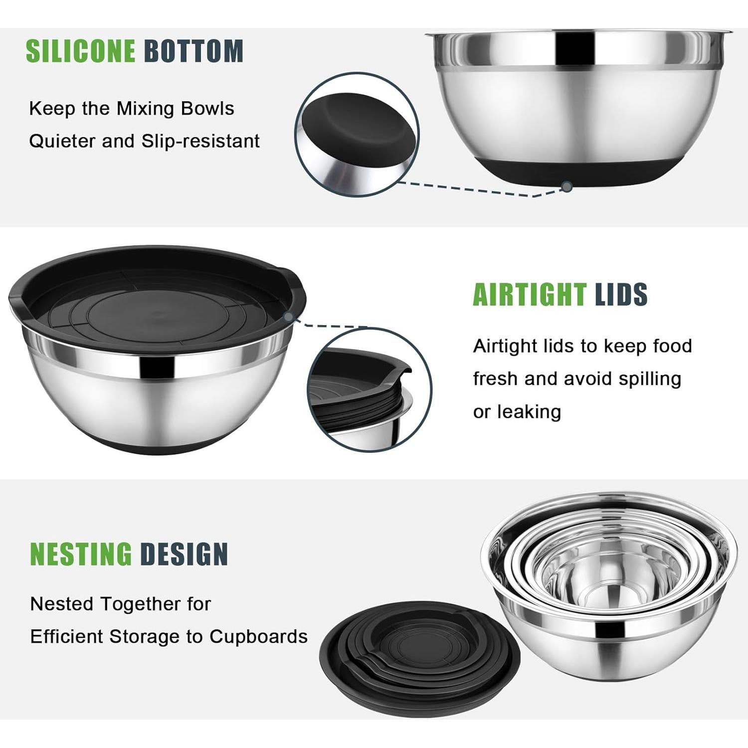 Juego de Tazones Mezcladores P&P CHEF 5 Piezas Acero Inoxidable