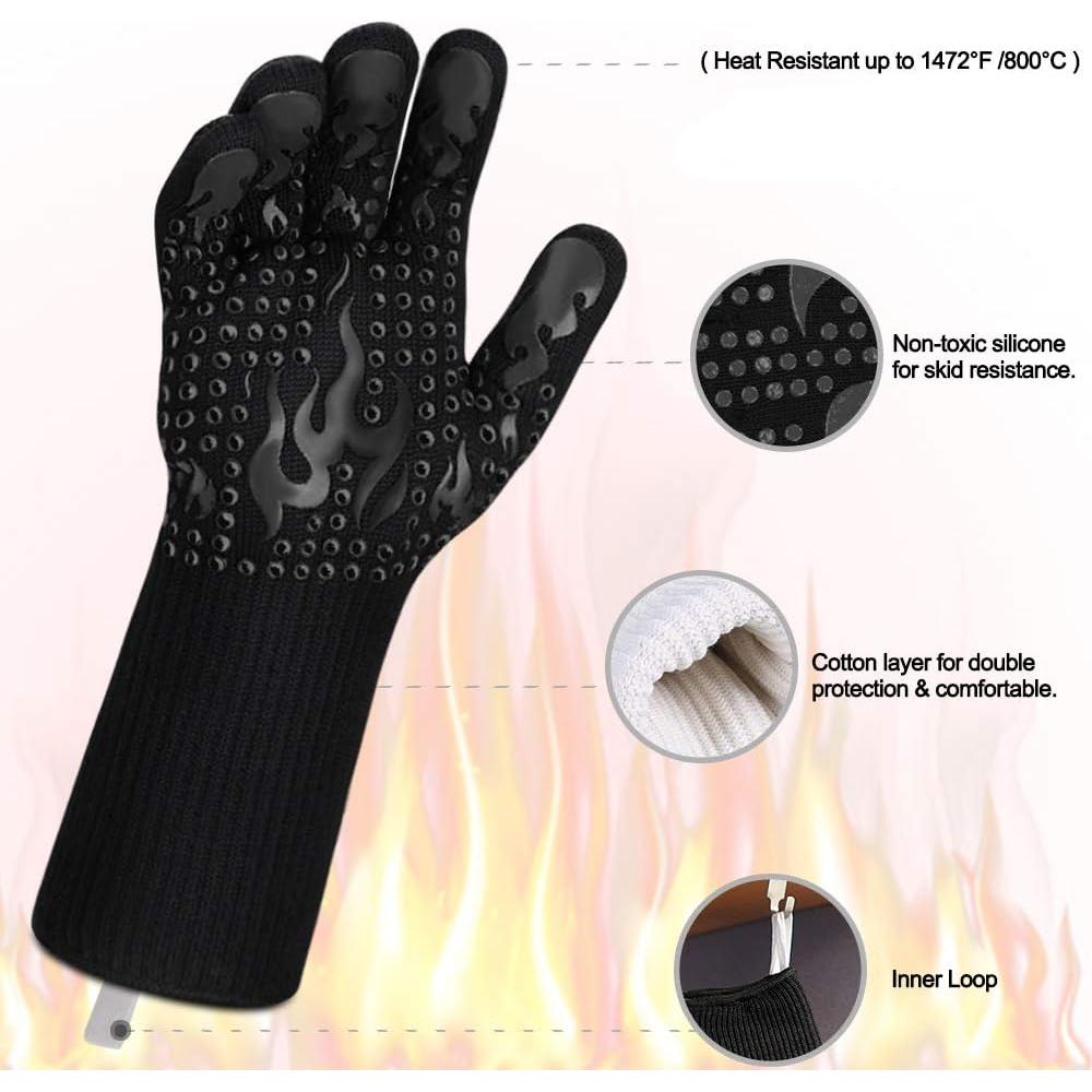 Guantes BBQ Comsmart Negros Resistentes al Calor 800°C