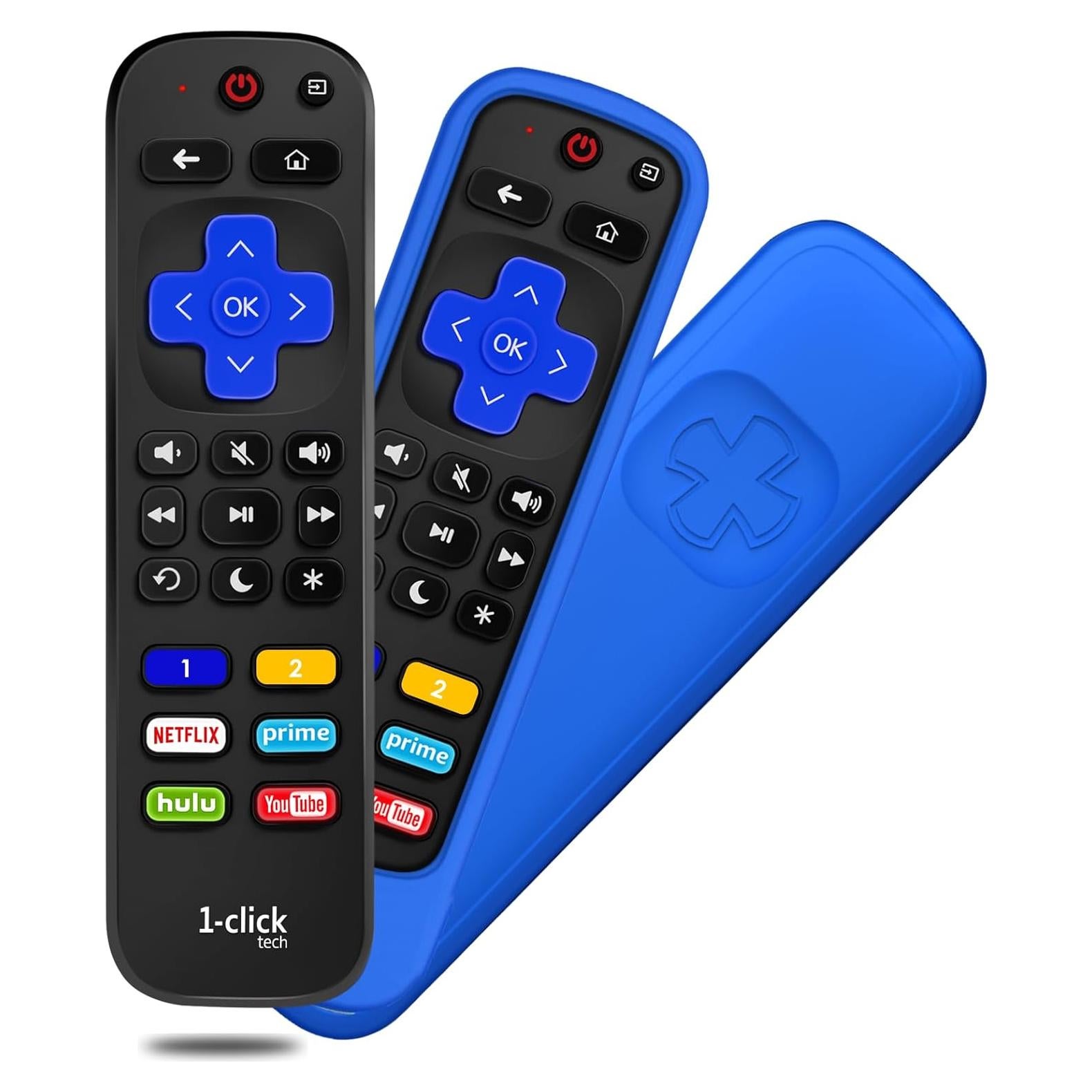 Control remoto 1-clicktech para Roku TV + Funda azul