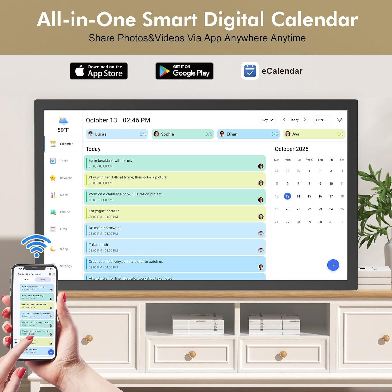 Calendario Digital Inteligente FULLJA 27" Pantalla Táctil HD