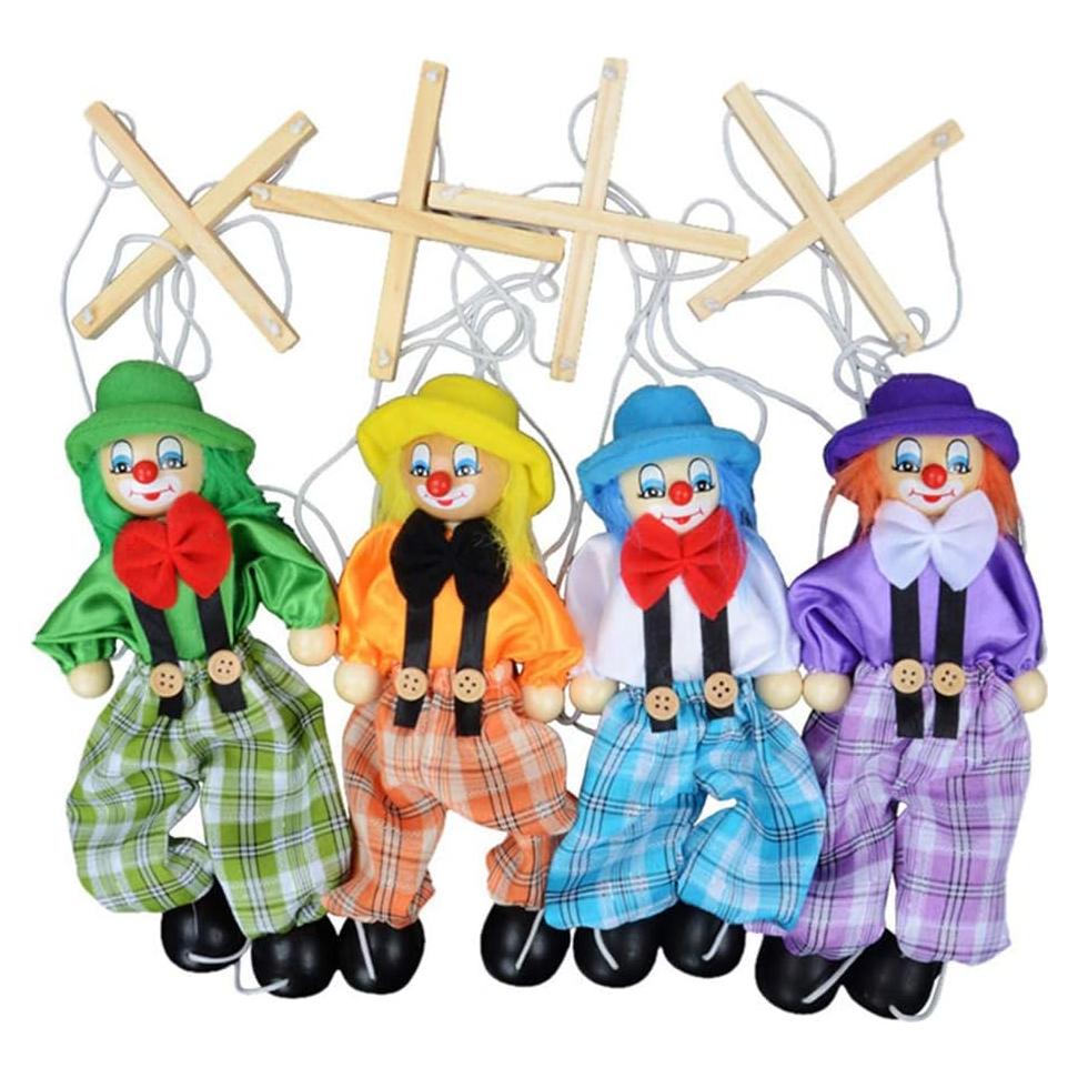 Conjunto de 4 Marionetas de Payaso de Madera Willcome 42.4 cm